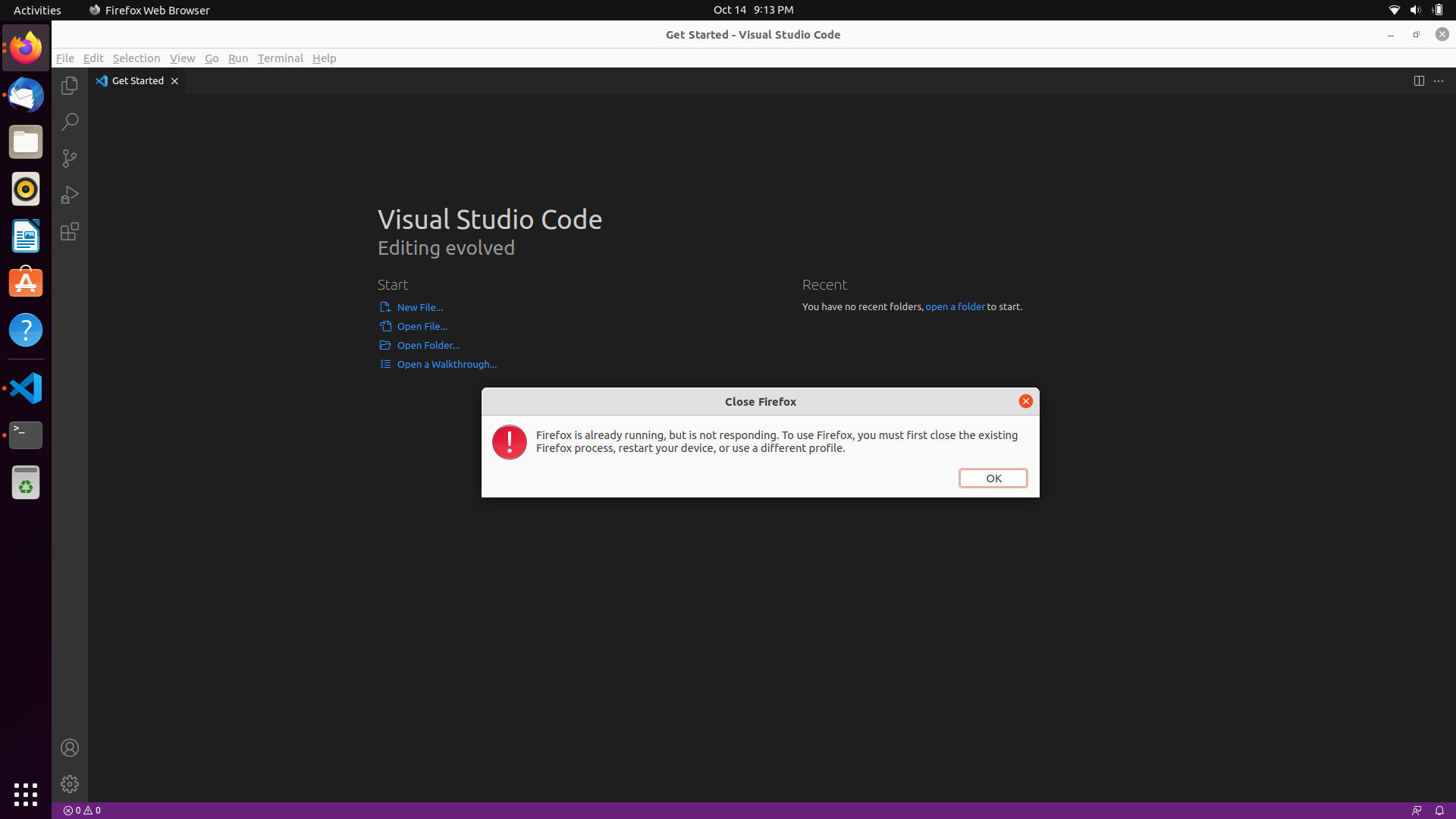 Ubuntu desktop screenshot: 21.10 opening a link