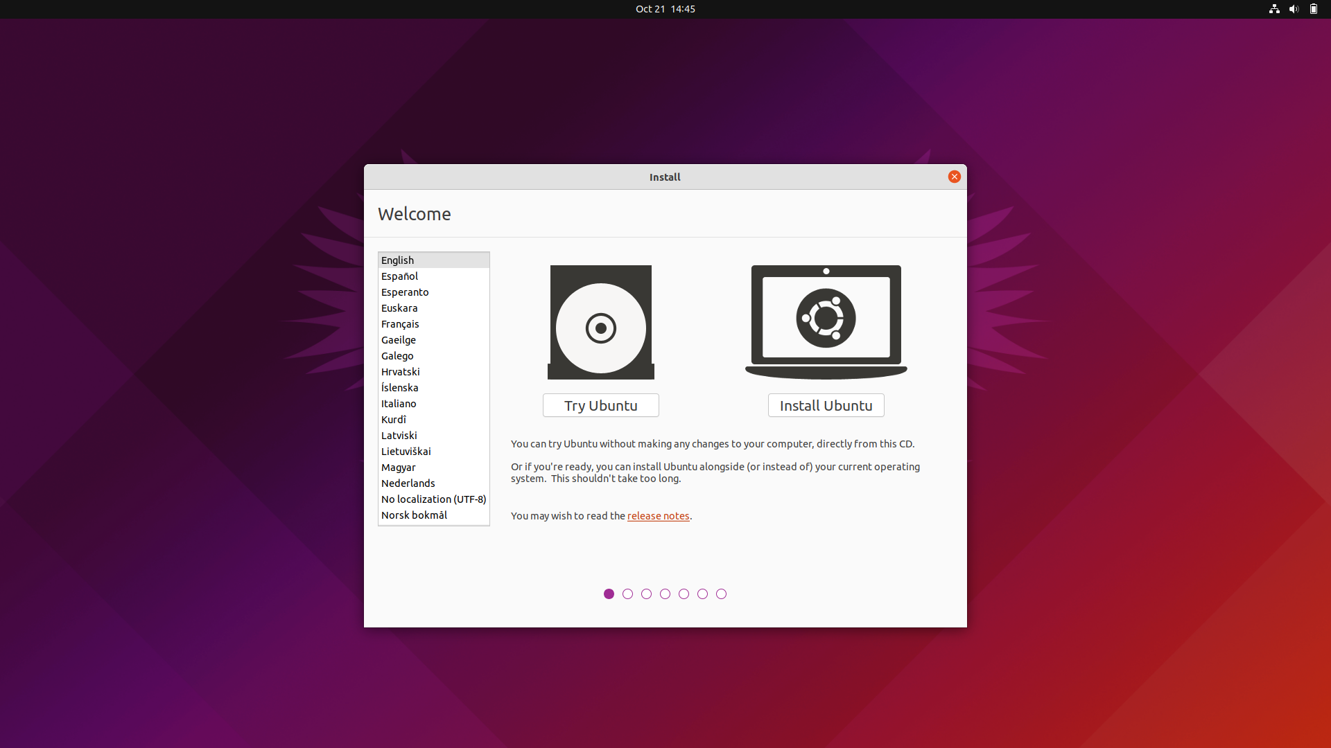 Ubuntu desktop screenshot: 21.10 ubiquity installer