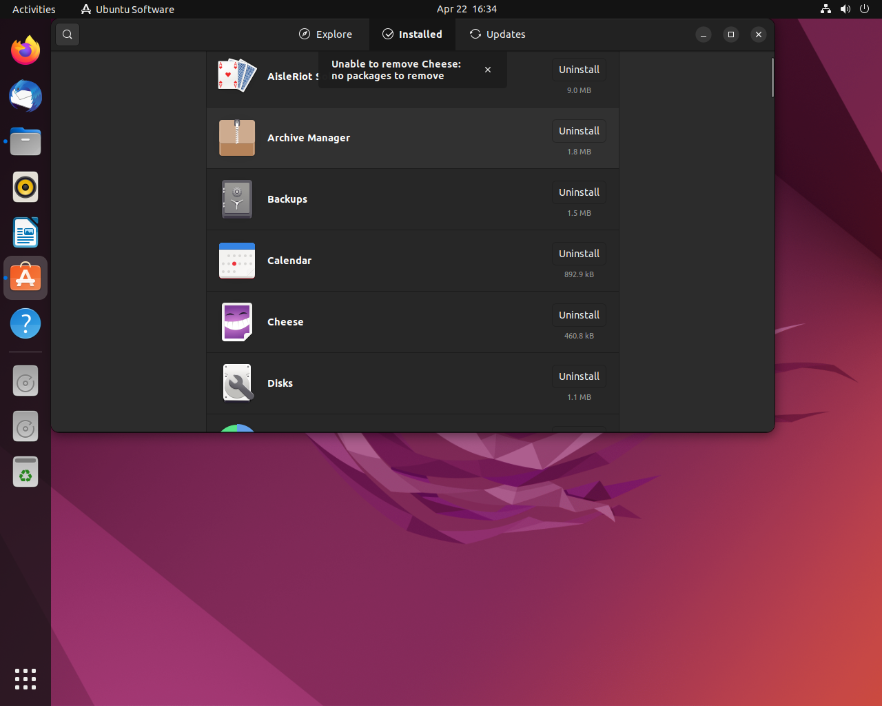 Ubuntu desktop screenshot: 22.04 remove