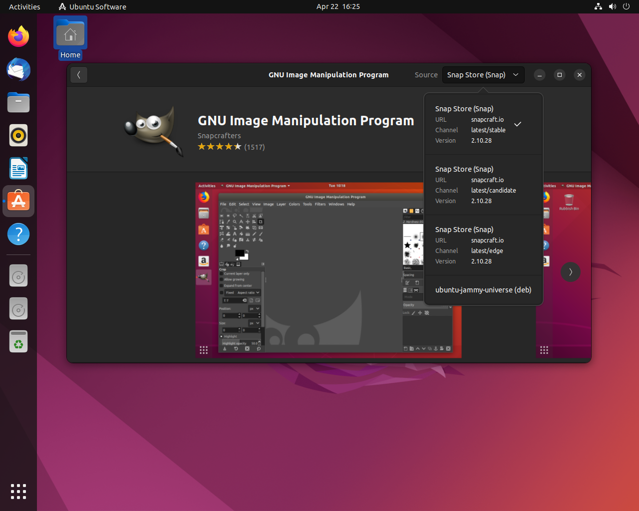 Ubuntu desktop screenshot: 22.04 software