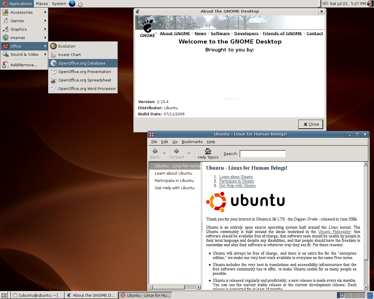 Ubuntu desktop screenshot: 6.10 knot1 desktop