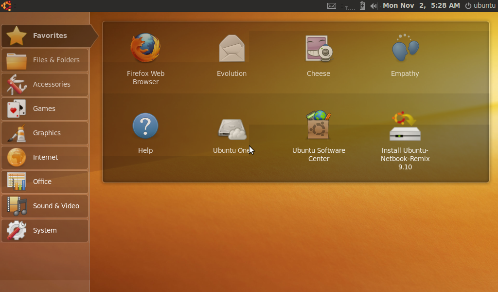 Ubuntu desktop screenshot: 9.10 netbook