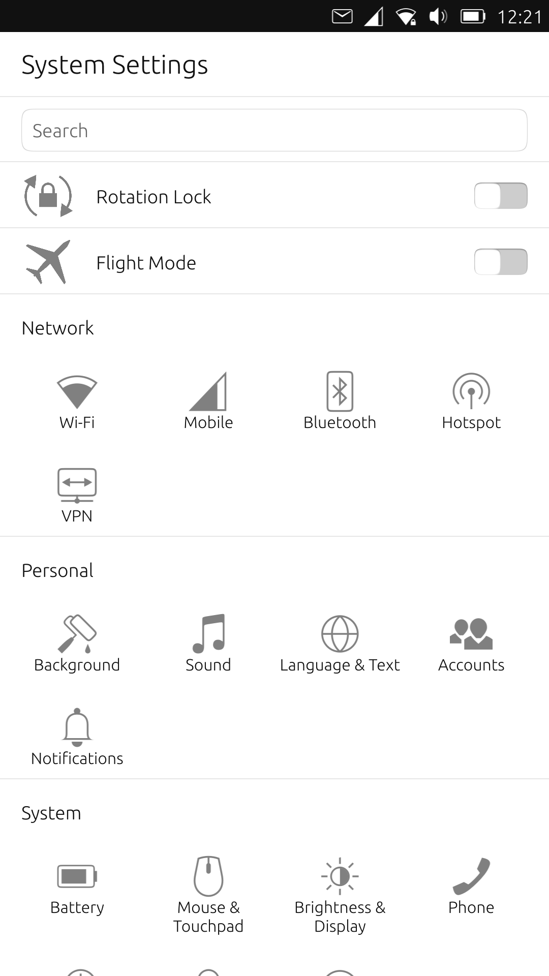 Ubuntu desktop screenshot: phone 15.04 settings
