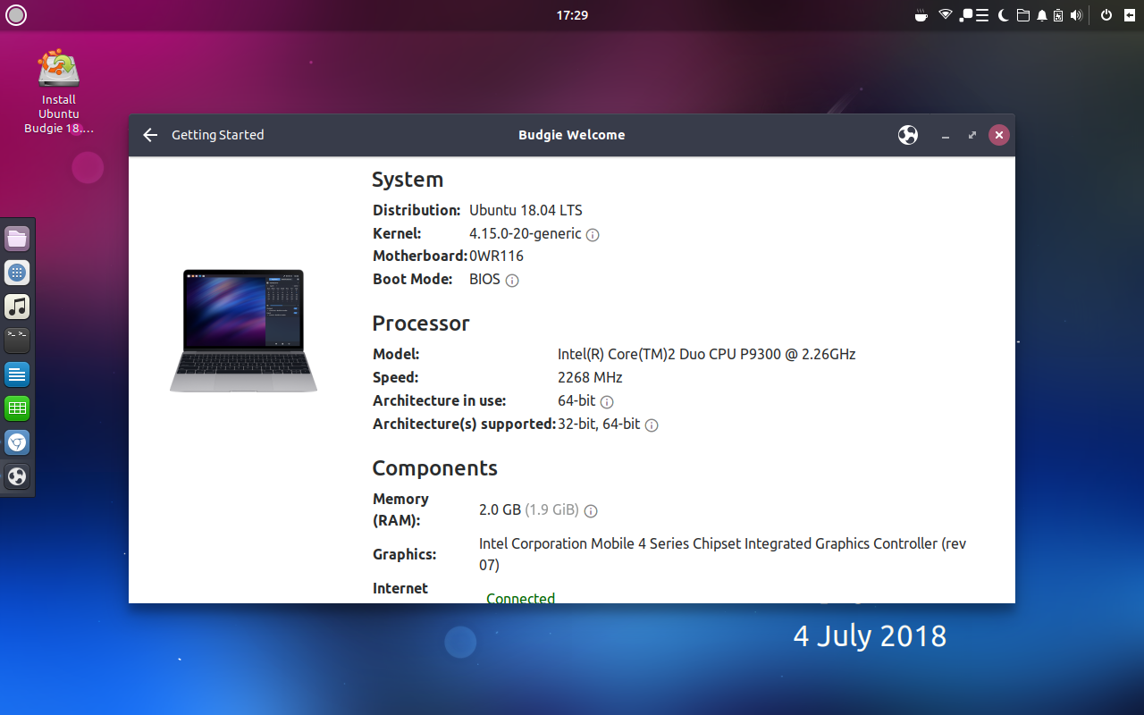 Ubuntu Budgie desktop screenshot: 18.04 system