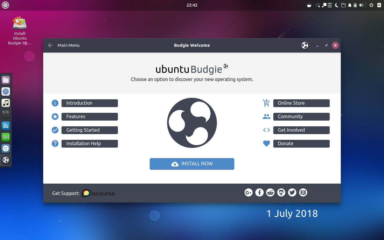 Ubuntu Budgie desktop screenshot: 18.04 welcome