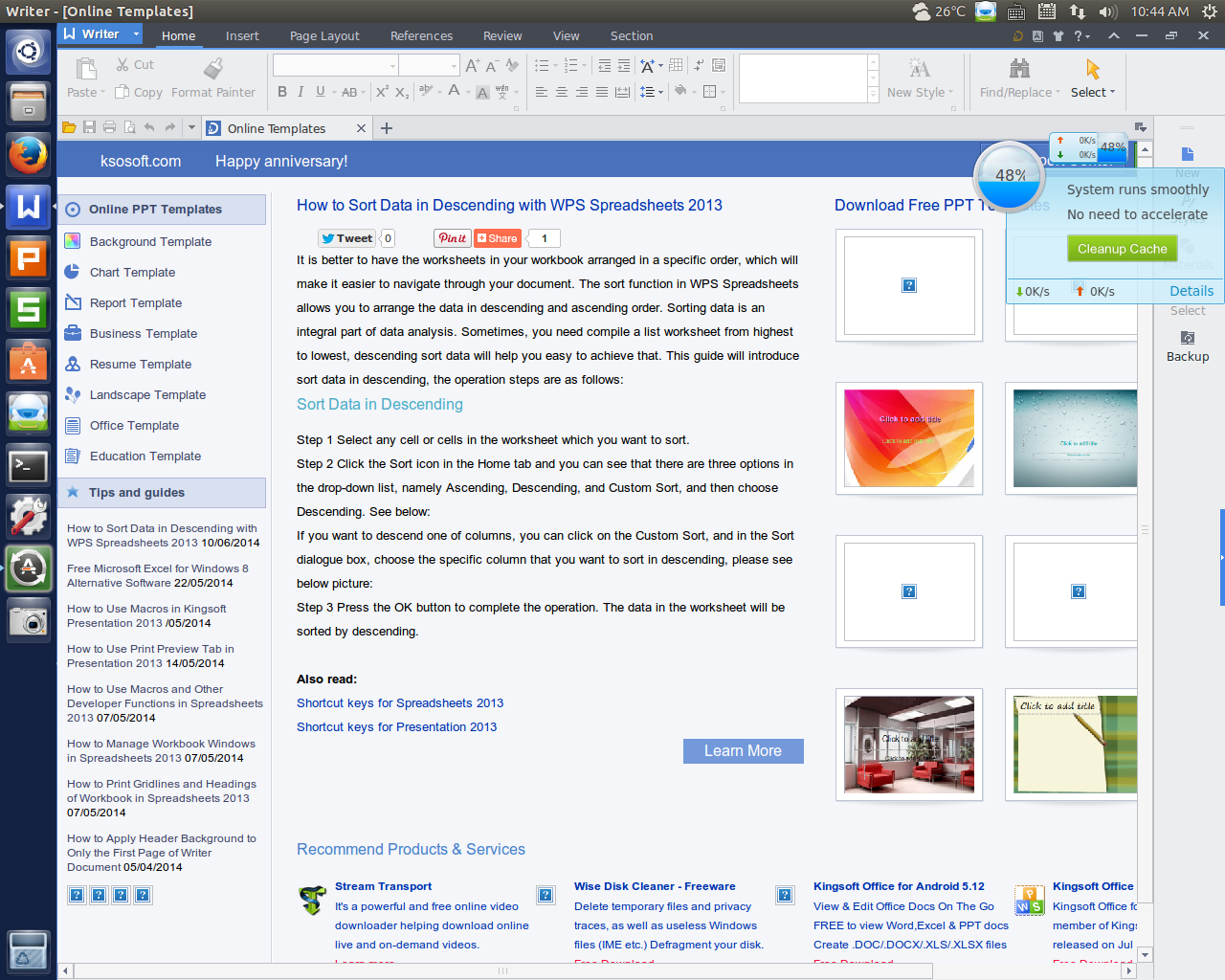 Ubuntu Kylin desktop screenshot: 14.04 kingsoft