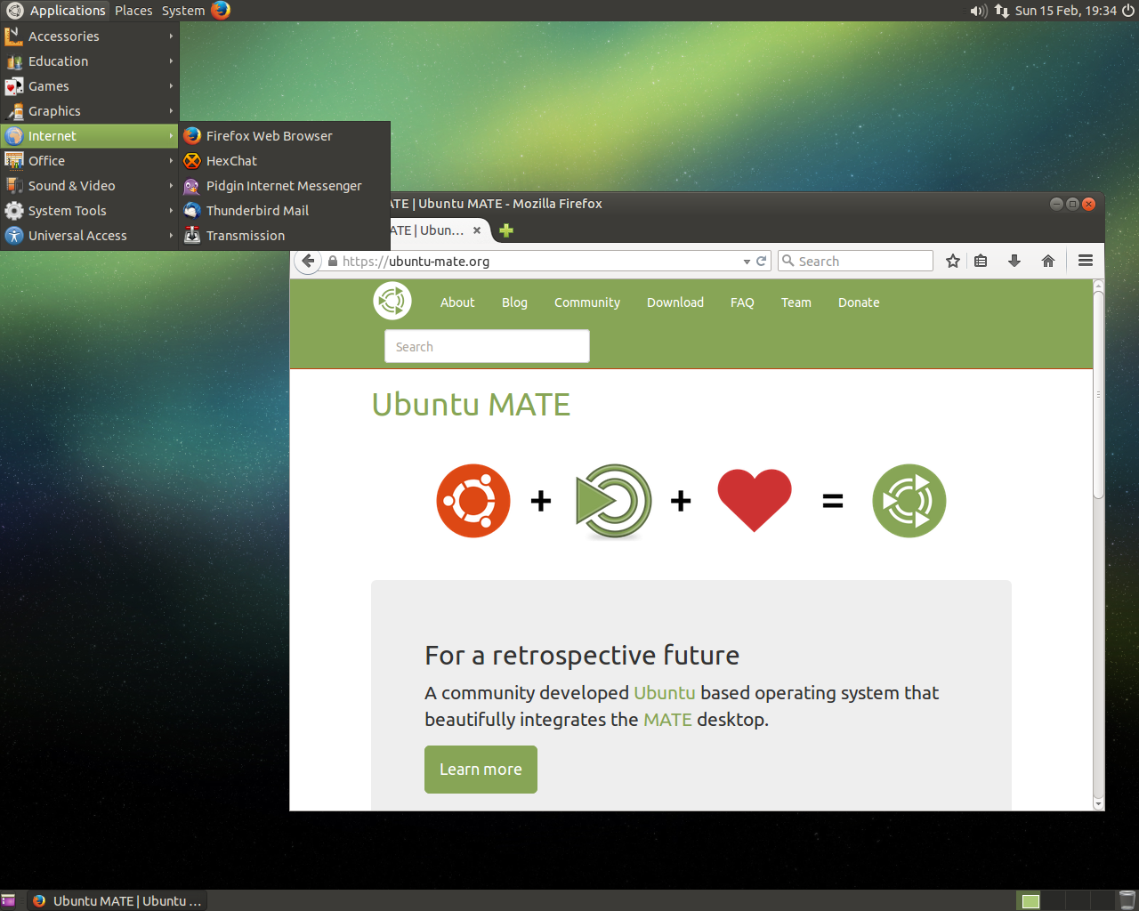 Ubuntu MATE desktop screenshot: 14.10 menu