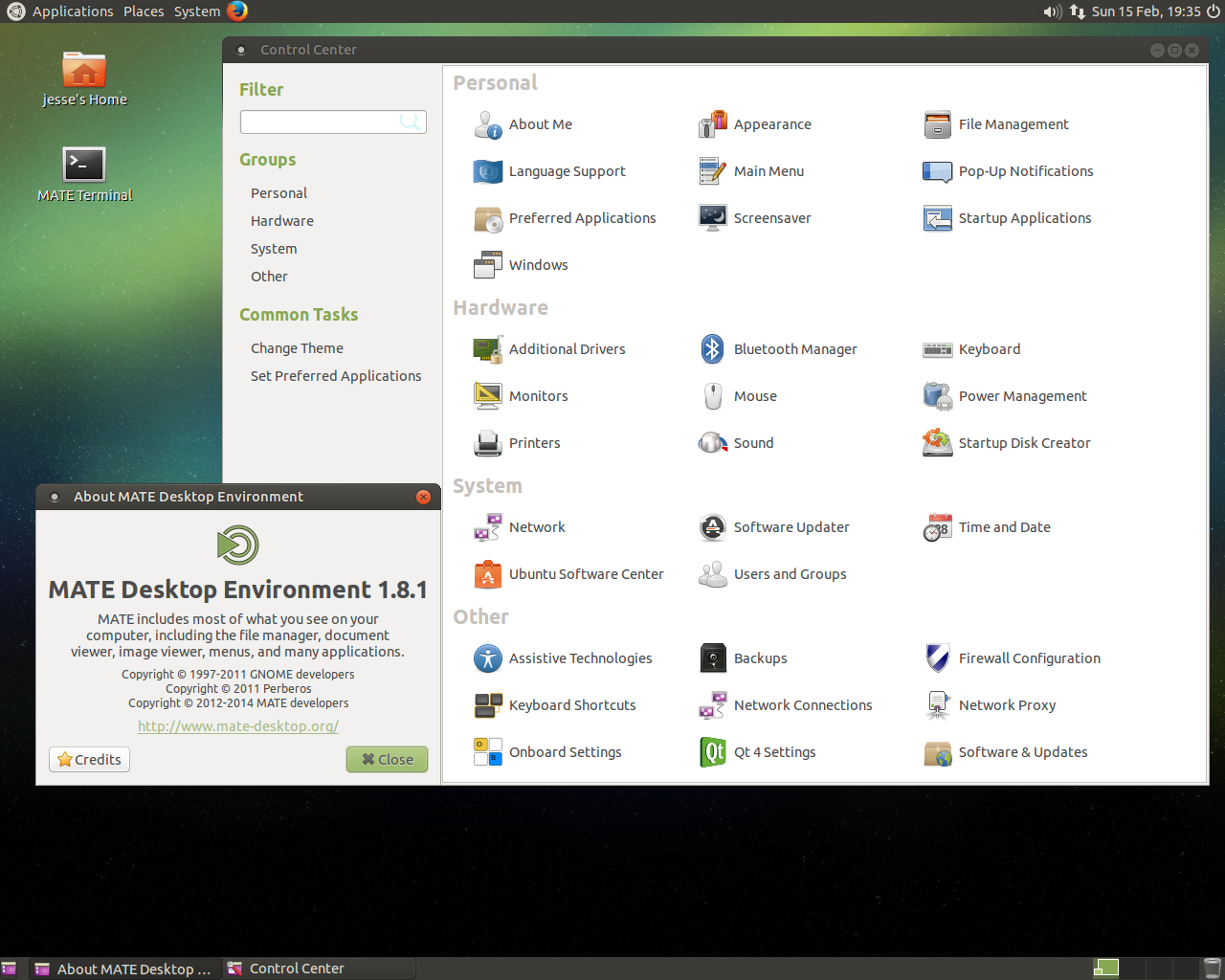 Ubuntu MATE desktop screenshot: 14.10 settings