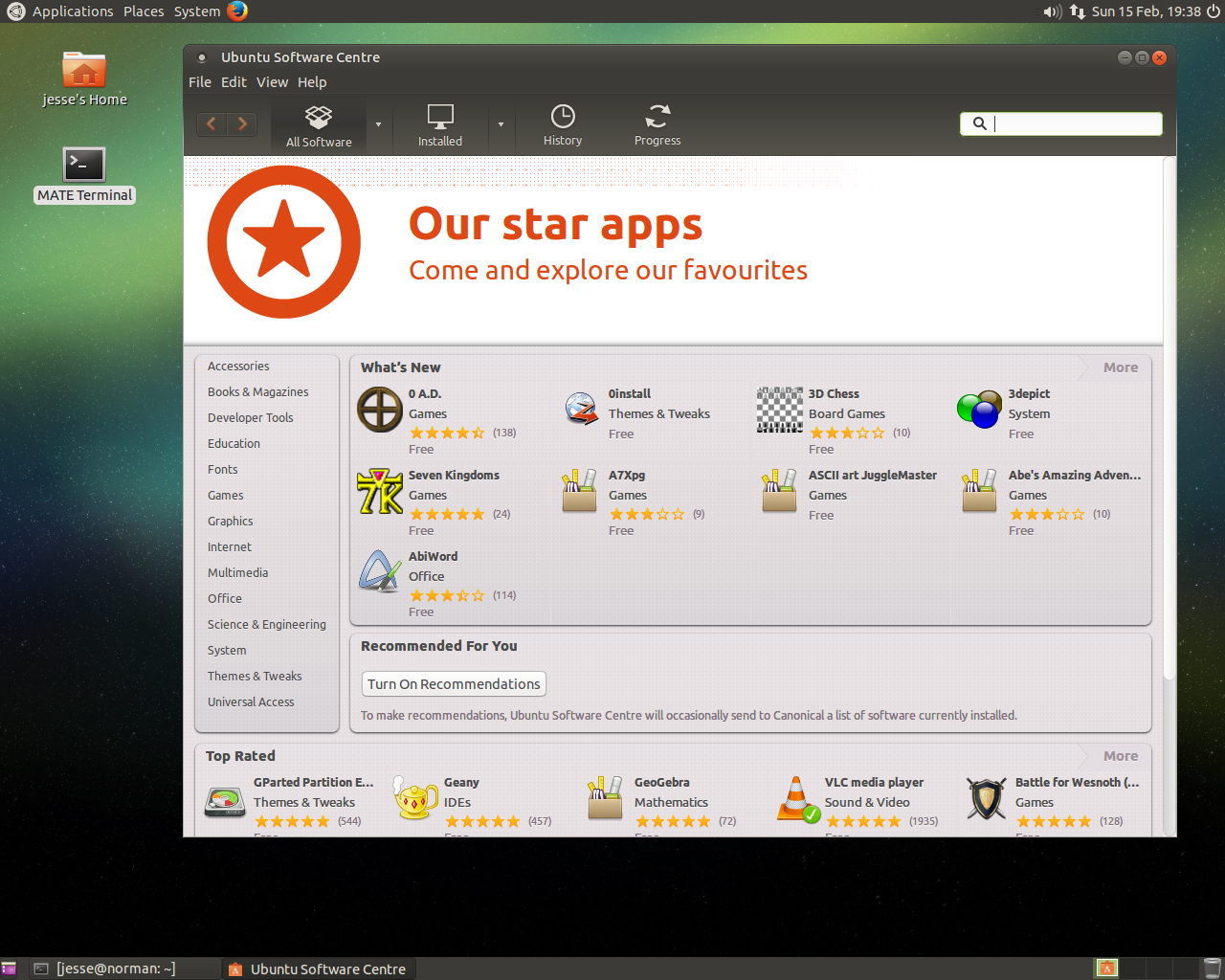 Ubuntu MATE desktop screenshot: 14.10 software