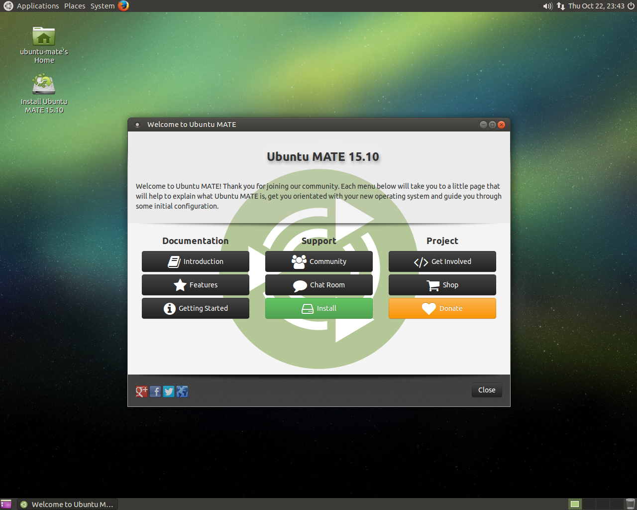 Ubuntu MATE desktop screenshot: 15.10
