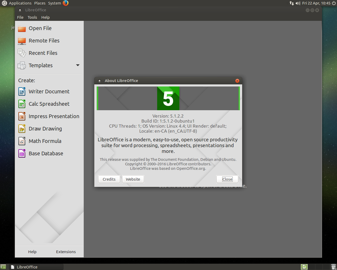 Ubuntu MATE desktop screenshot: 16.04 libreoffice