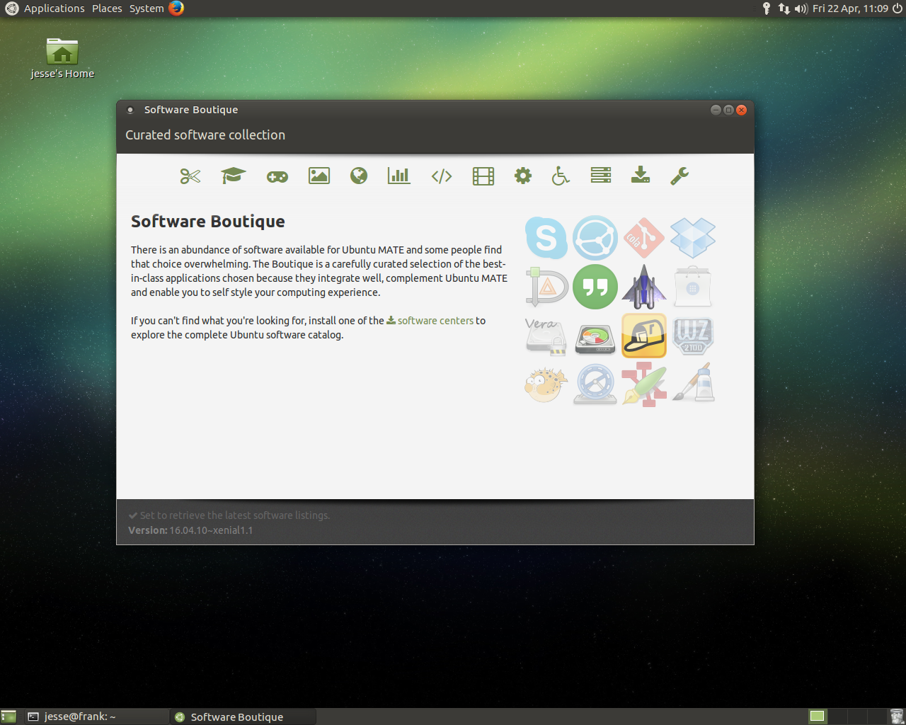 Ubuntu MATE desktop screenshot: 16.04 software
