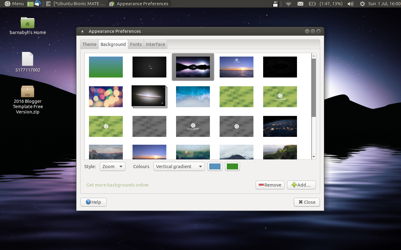 Ubuntu MATE desktop screenshot: 18.04 backgrounds