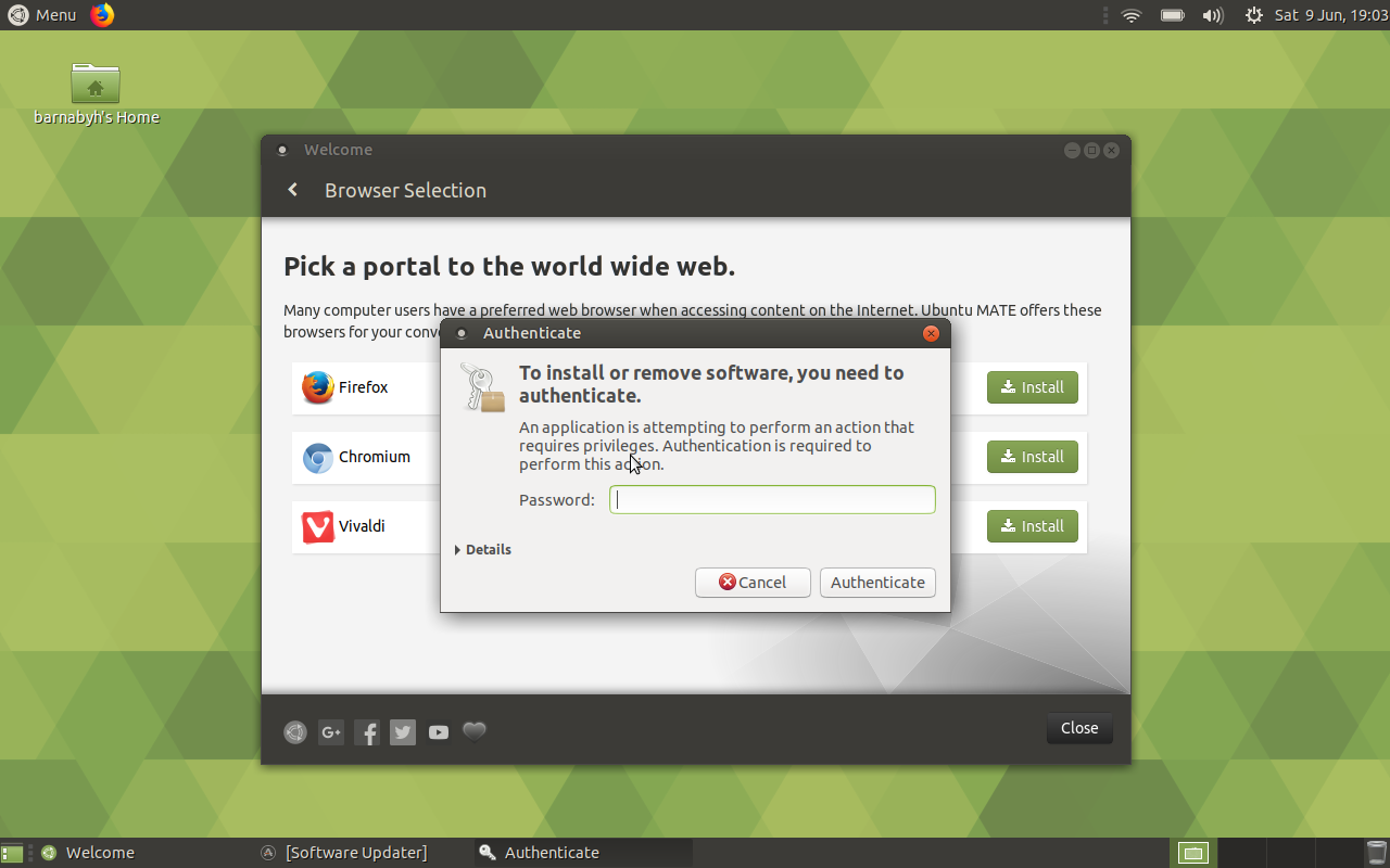 Ubuntu MATE desktop screenshot: 18.04 browsers