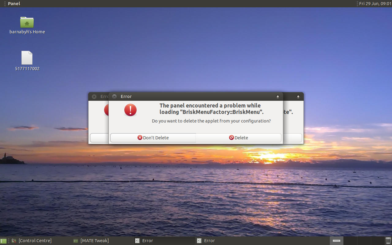 Ubuntu MATE desktop screenshot: 18.04 errors