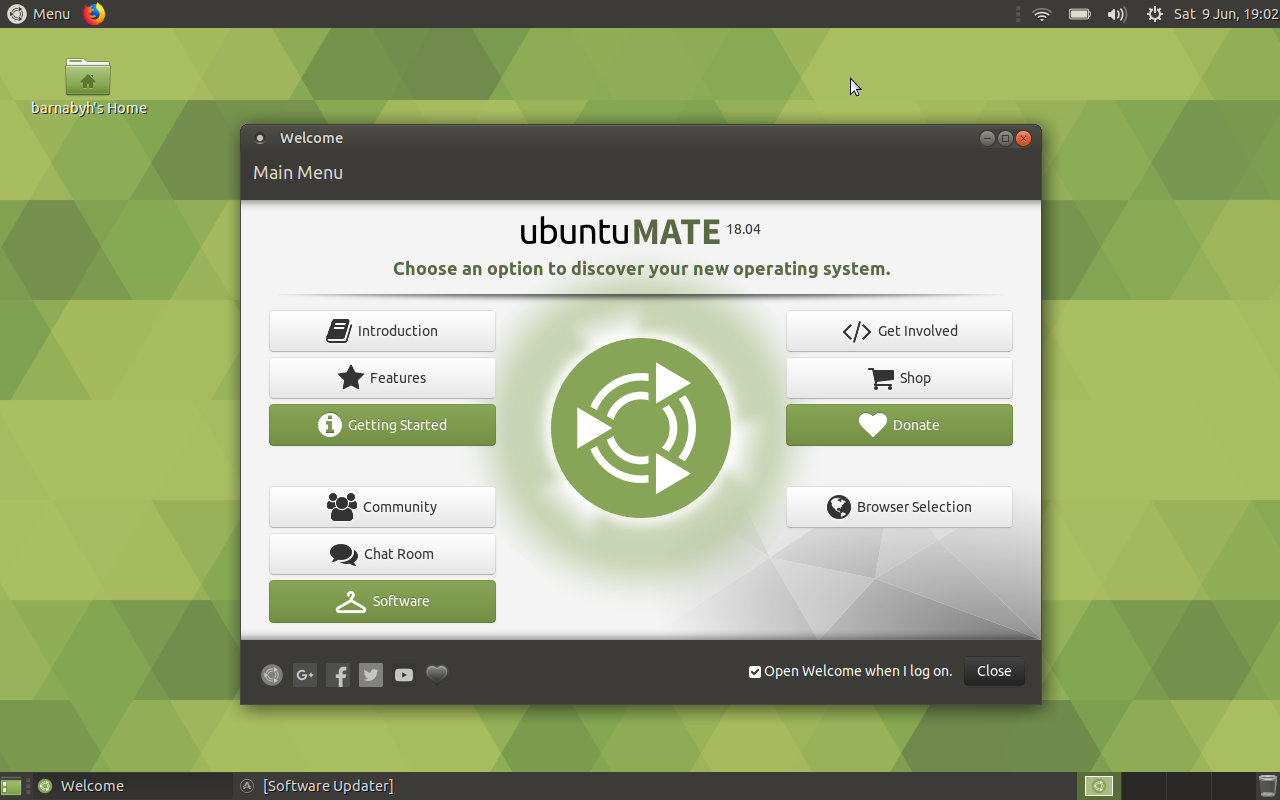 Ubuntu MATE desktop screenshot: 18.04 welcome