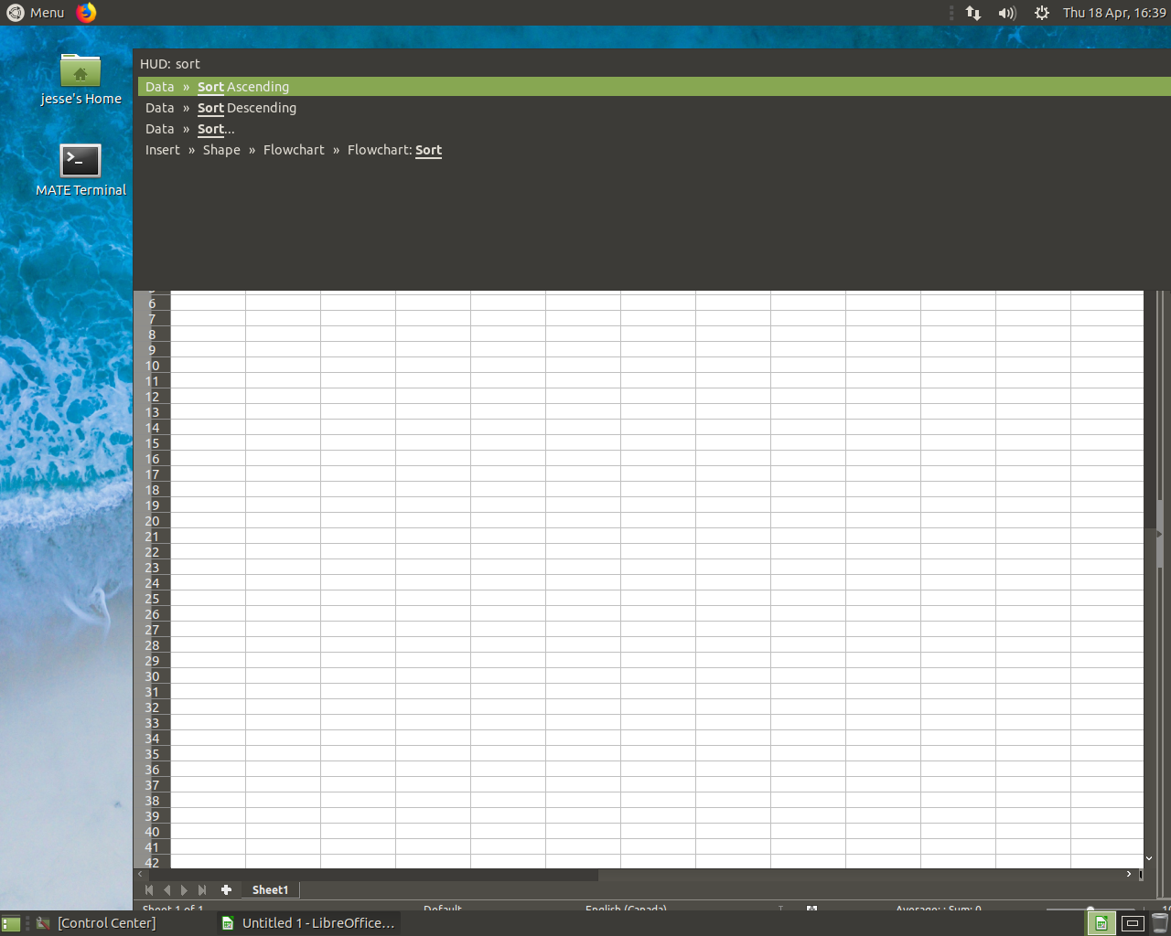 Ubuntu MATE desktop screenshot: 19.04 hud
