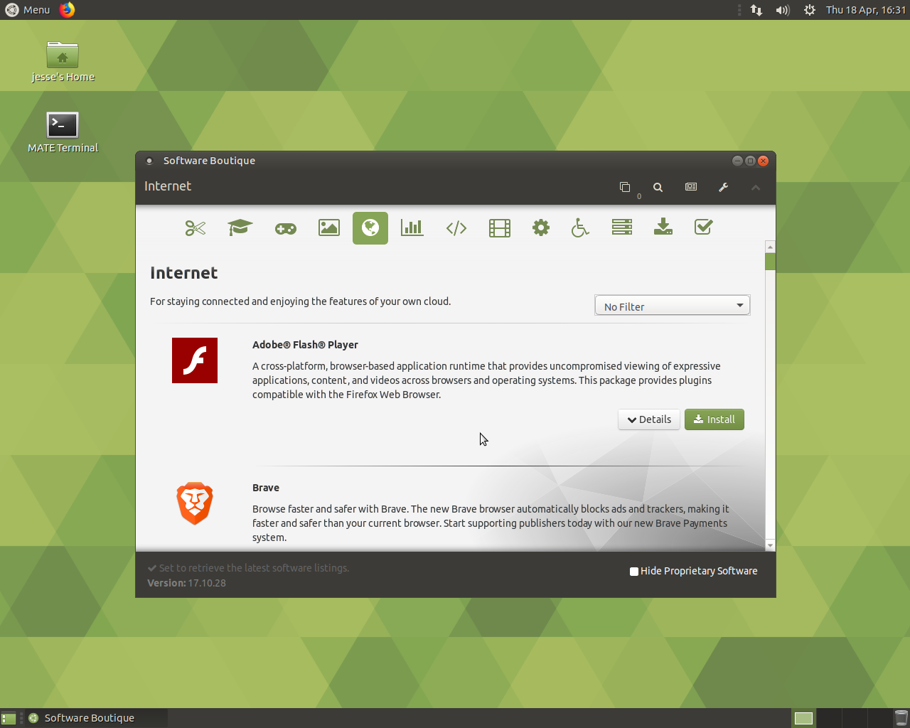 Ubuntu MATE desktop screenshot: 19.04 software