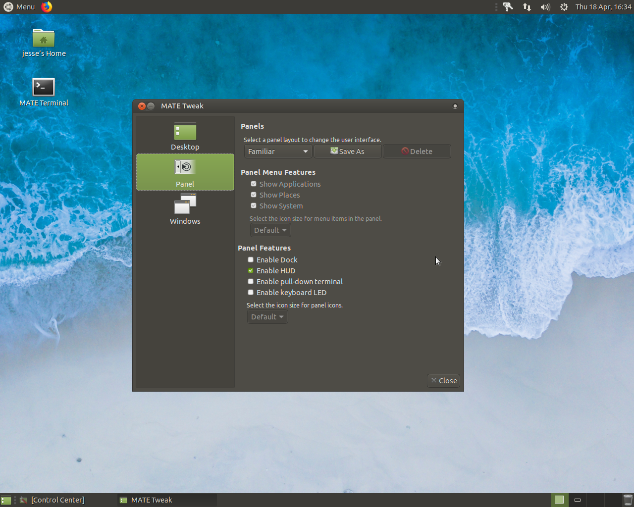 Ubuntu MATE desktop screenshot: 19.04 tweak