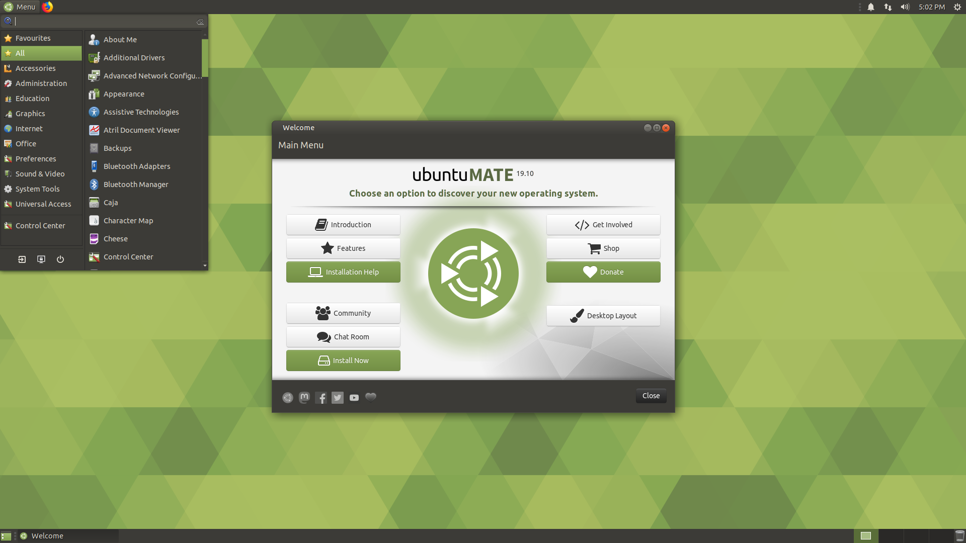 Ubuntu MATE desktop screenshot: 19.10
