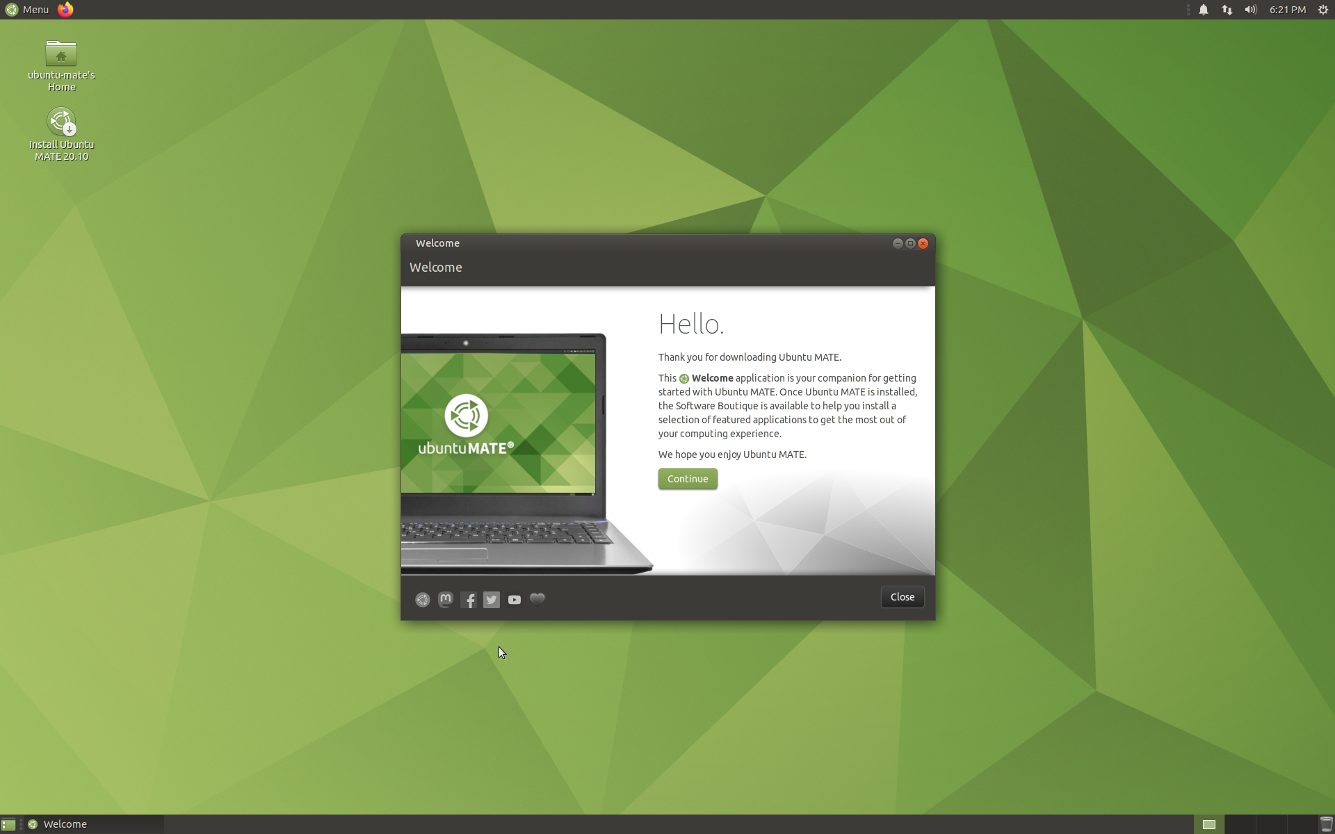 Ubuntu MATE desktop screenshot: 20.10
