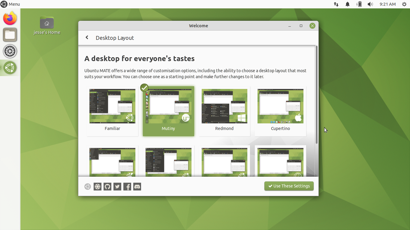 Ubuntu MATE desktop screenshot: 21.04 layout