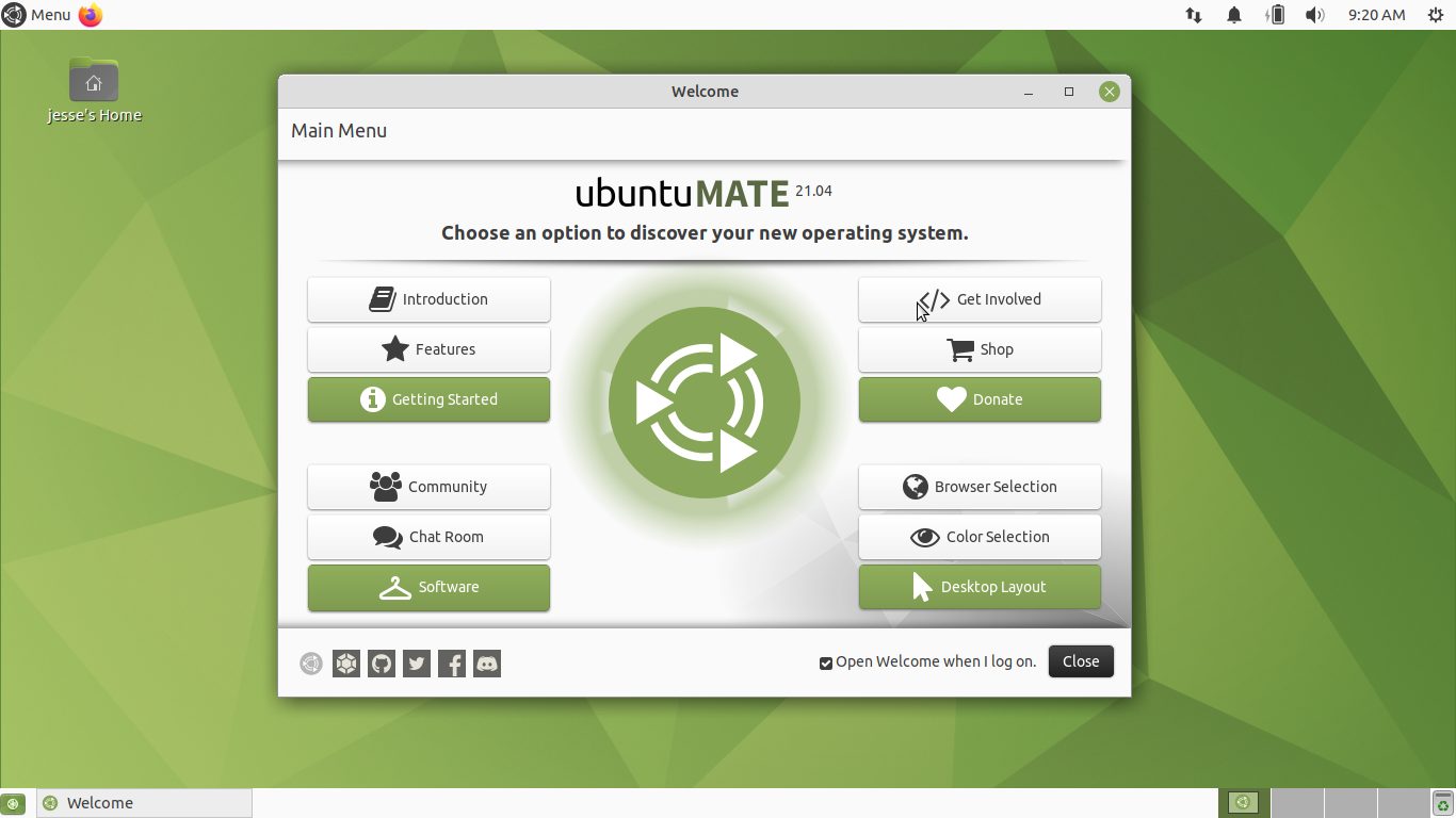 Ubuntu MATE desktop screenshot: 21.04 welcome