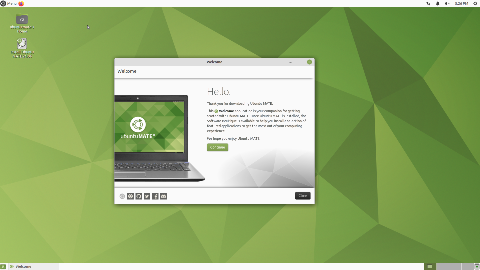 Ubuntu MATE desktop screenshot: 21.04