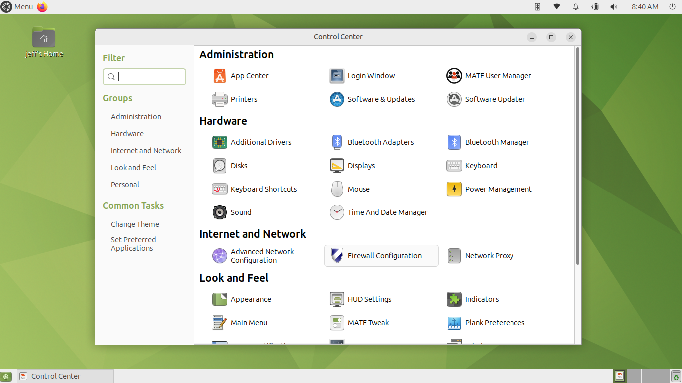 Ubuntu MATE desktop screenshot: 25.04 control center