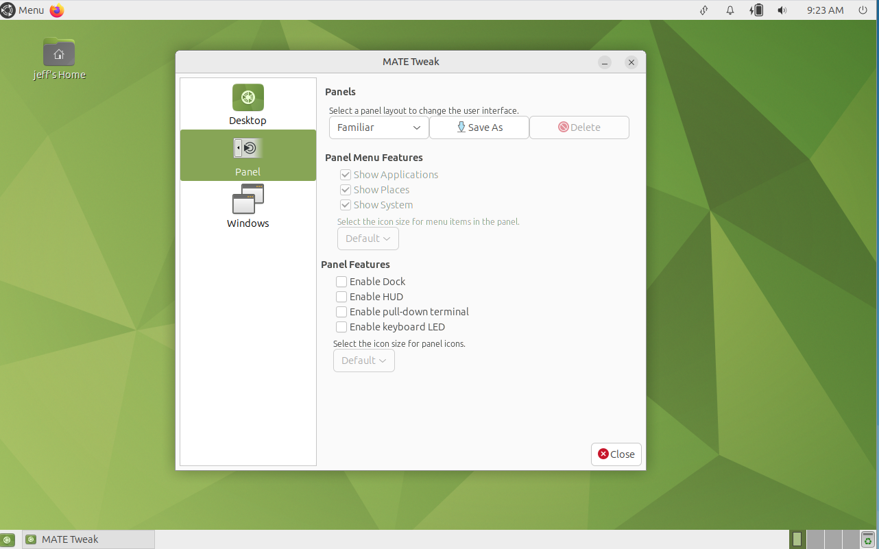 Ubuntu MATE desktop screenshot: 25.04 tweak tool