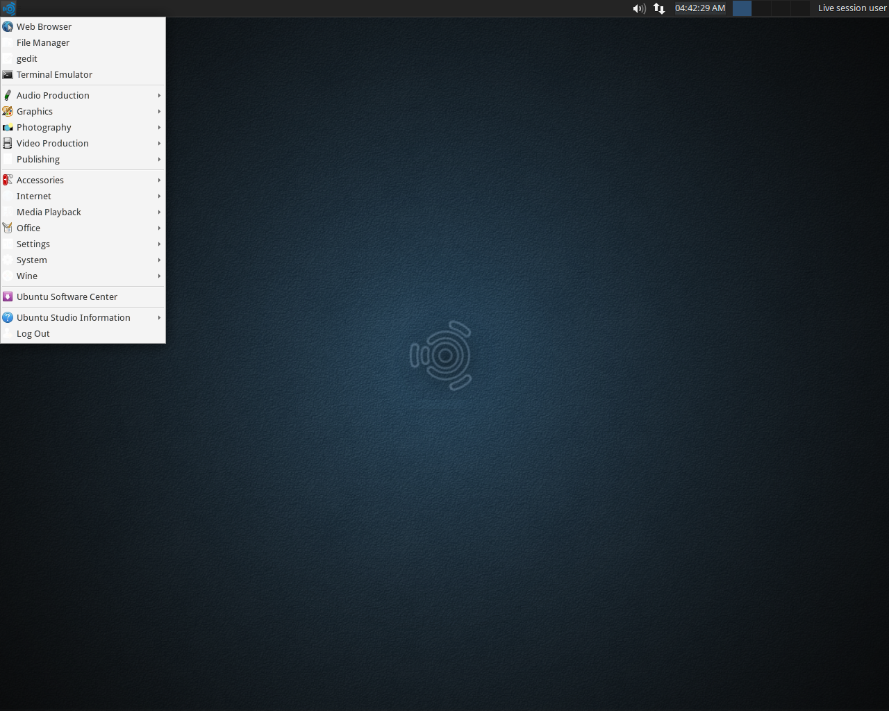 Ubuntu Studio desktop screenshot: 13.04