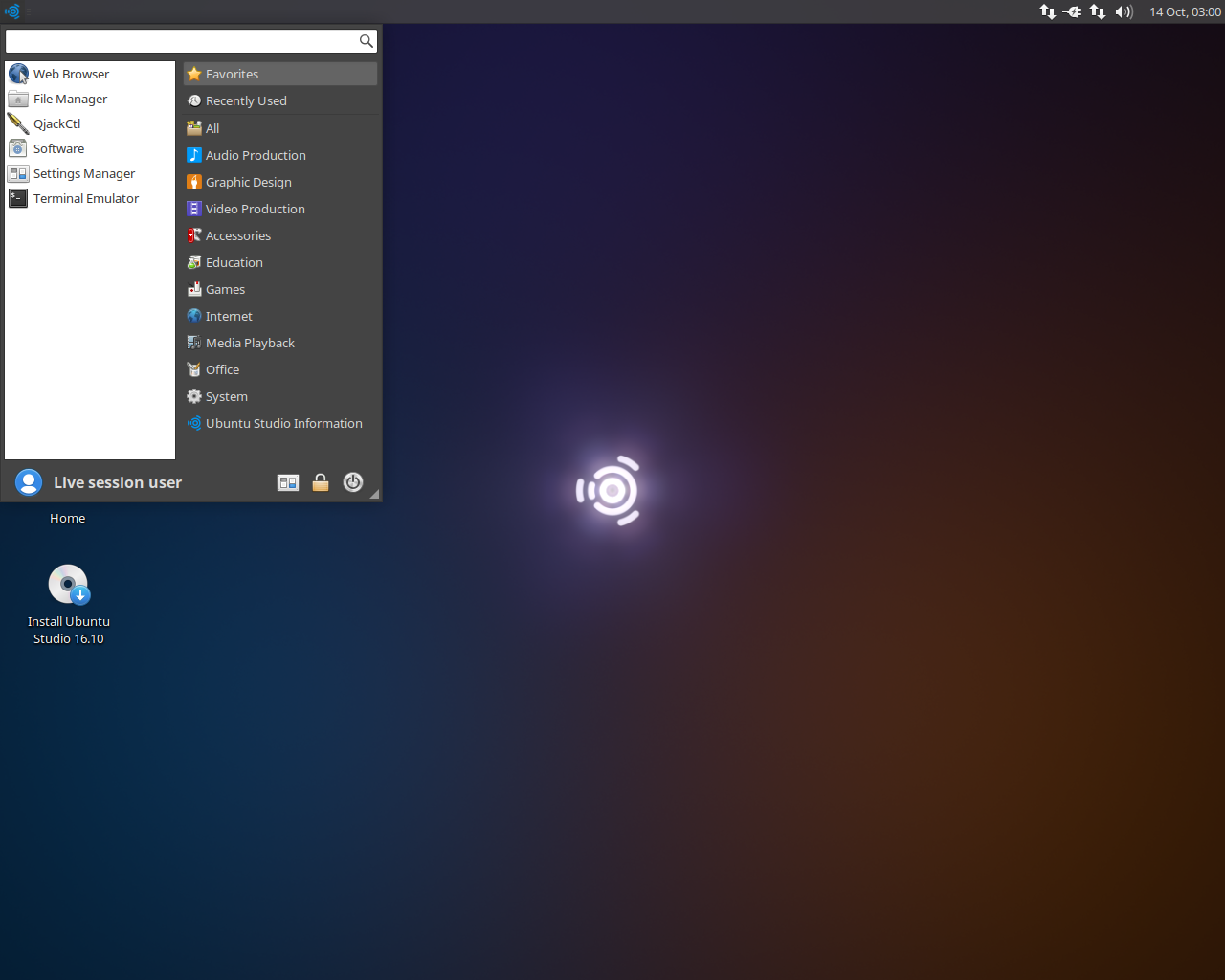 Ubuntu Studio desktop screenshot: 16.10