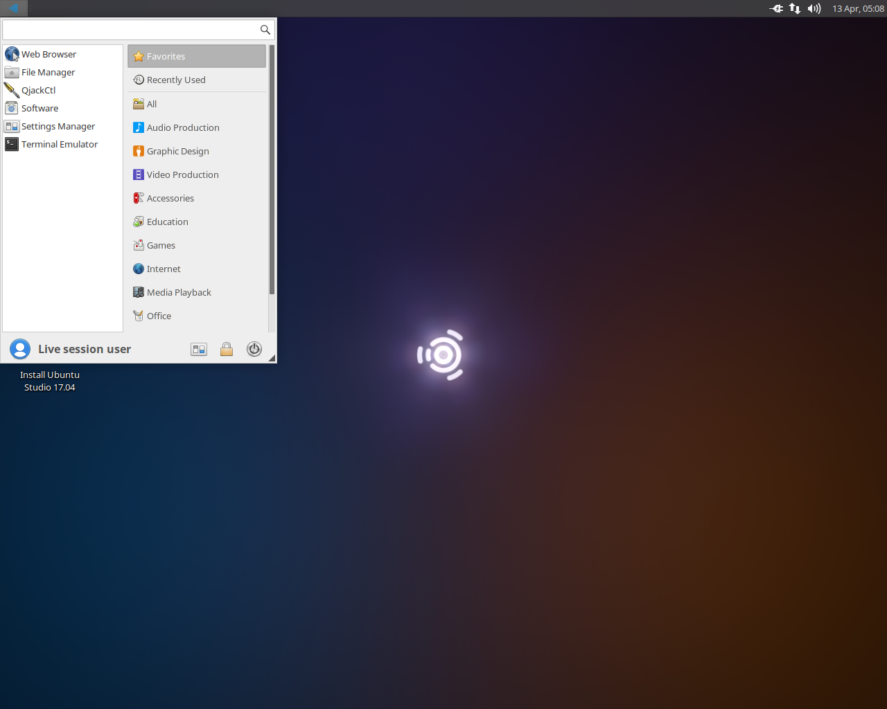 Ubuntu Studio desktop screenshot: 17.04