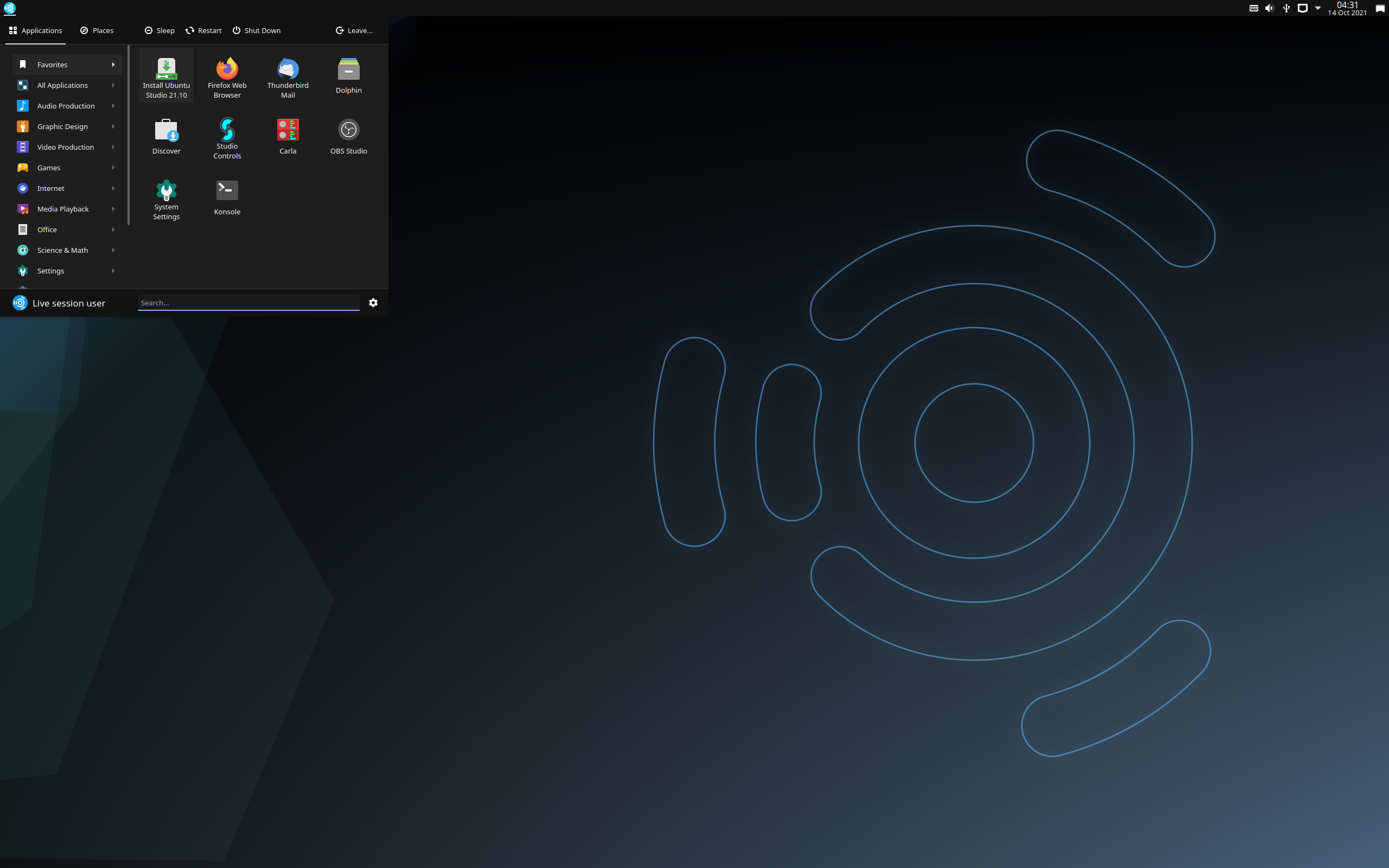Ubuntu Studio desktop screenshot: 21.10