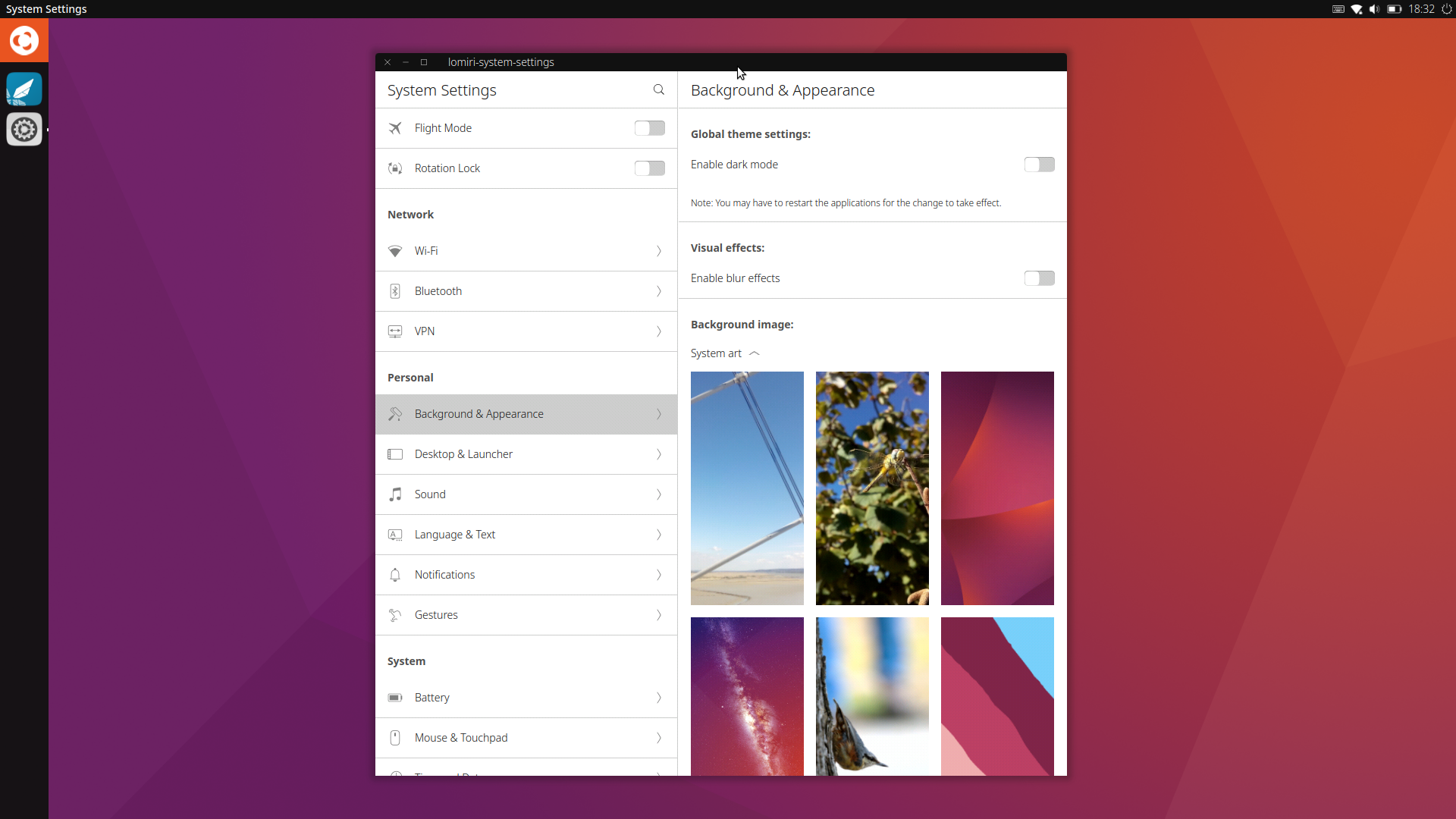 Ubuntu Unity desktop screenshot: 24.04 lomiri settings