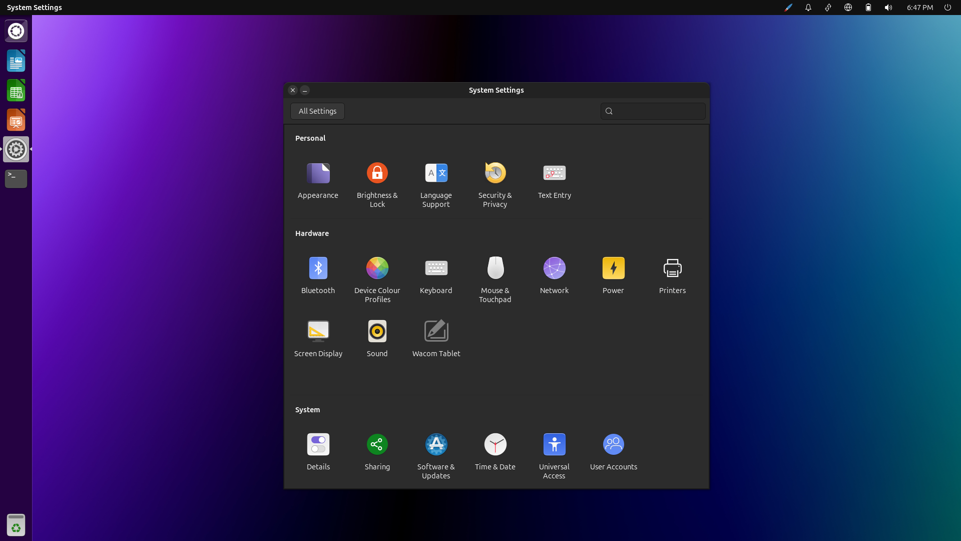 Ubuntu Unity desktop screenshot: 24.04 settings