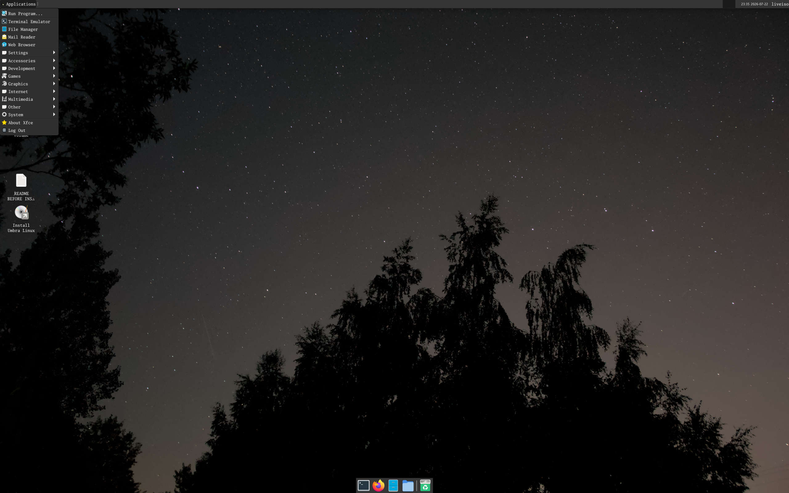 Umbra desktop screenshot: 0.0.8 xfce