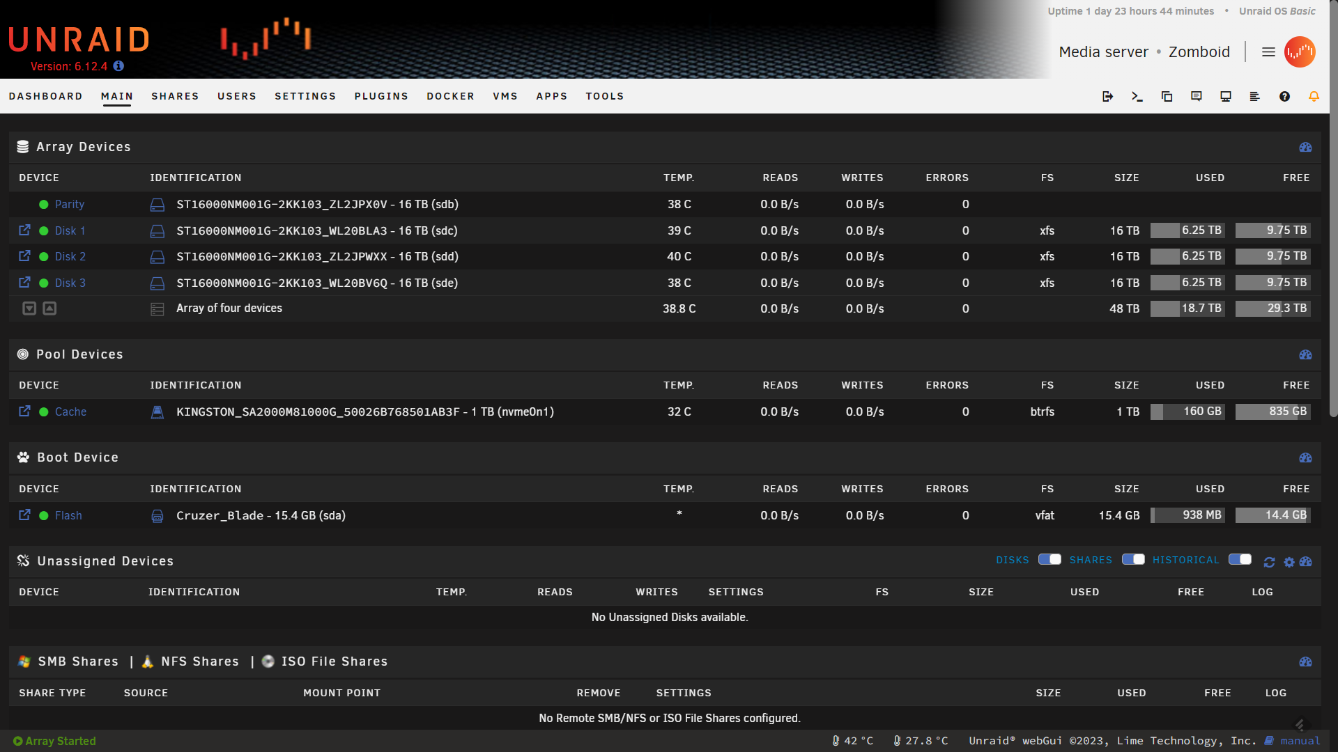 Unraid desktop screenshot: 6.12.4
