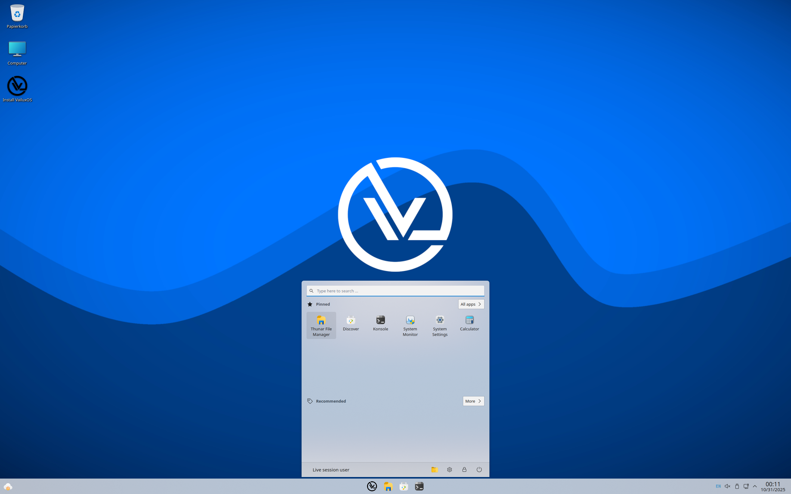 VailuxOS desktop screenshot: 1.5