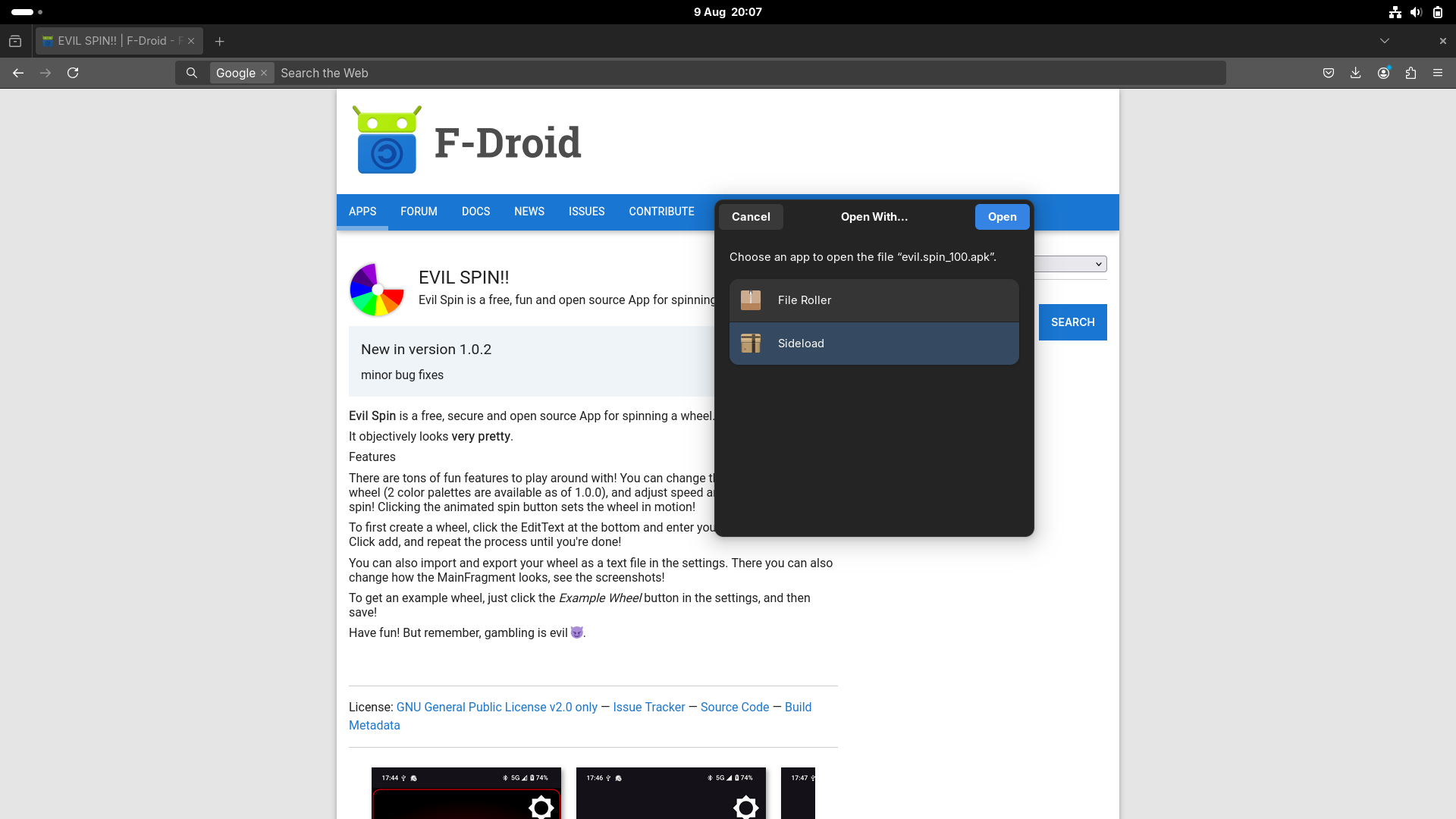 Vanilla desktop screenshot: 2 sideload