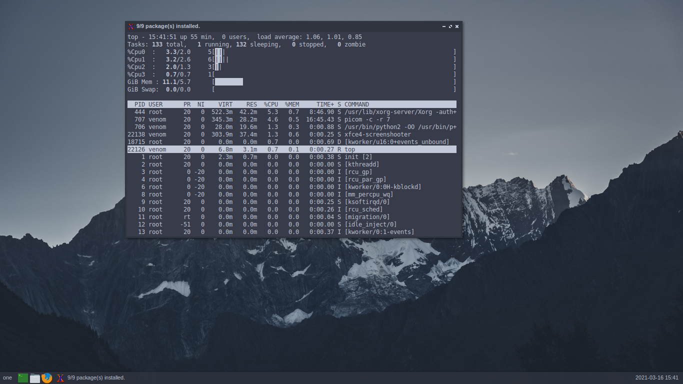 Venom desktop screenshot: 20210312 picom