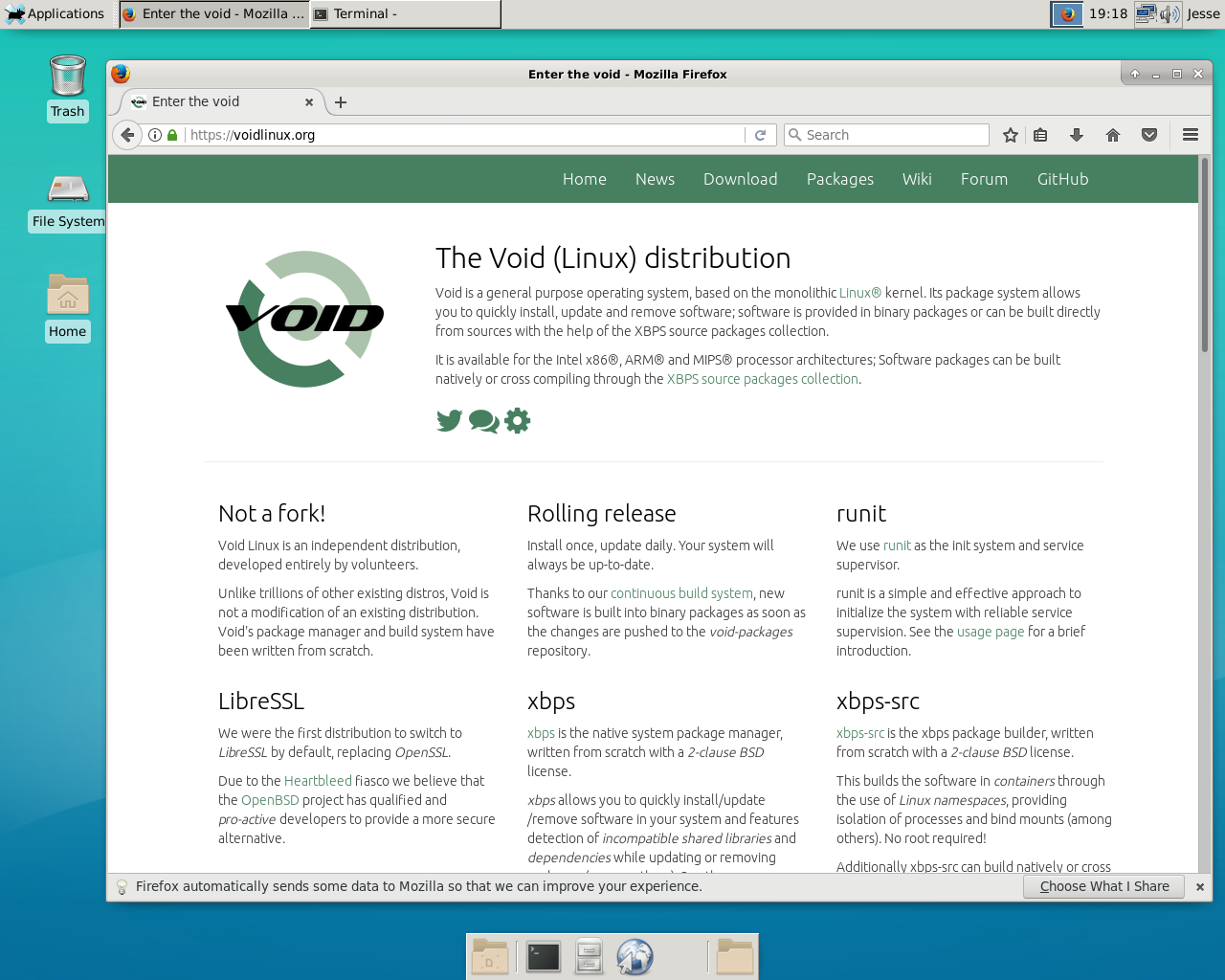 Void desktop screenshot: 20181111 firefox