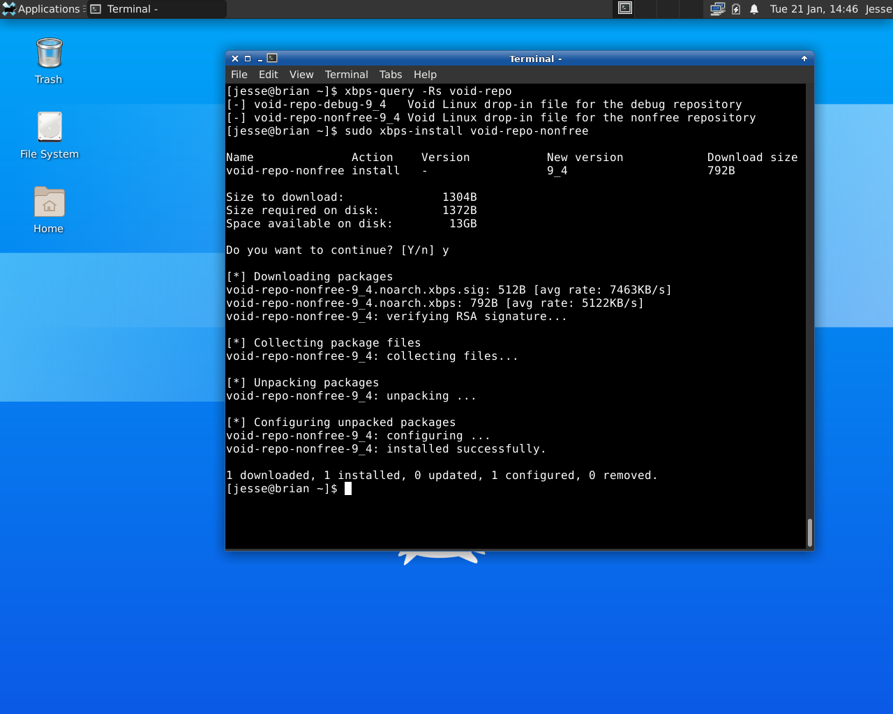 Void desktop screenshot: 20191109 add repo