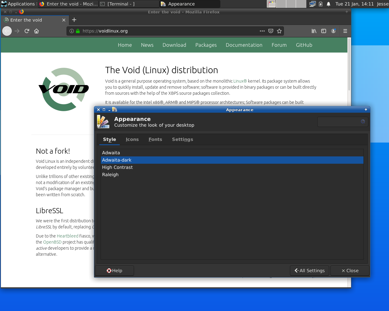 Void desktop screenshot: 20191109 dark