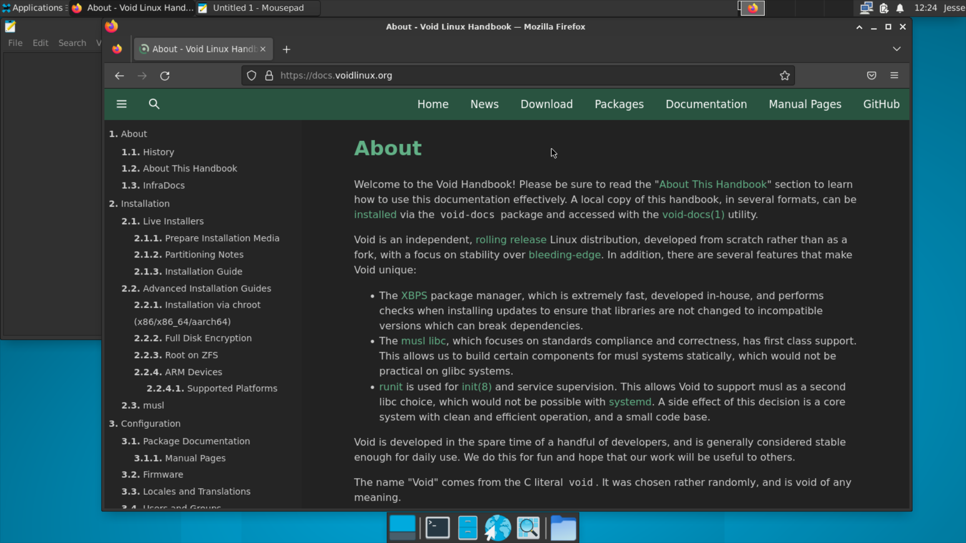 Void desktop screenshot: 20221001 documentation