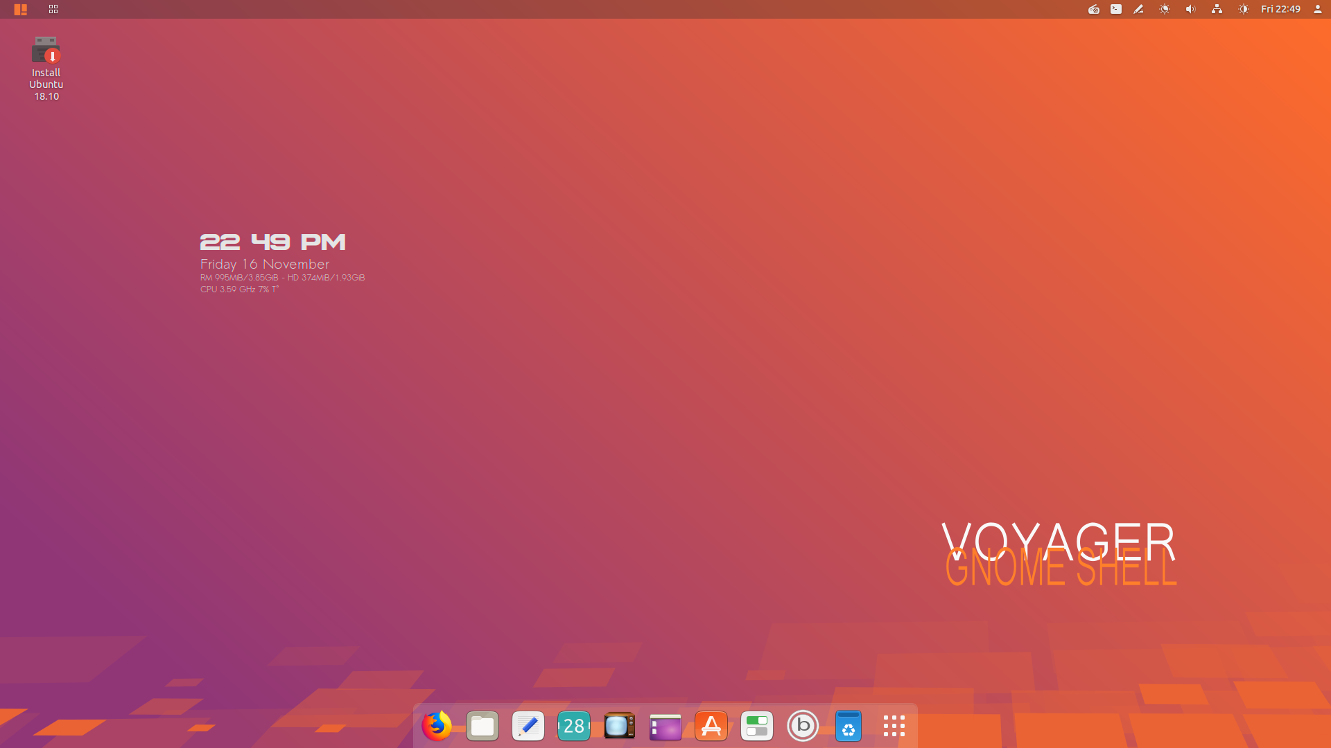 Voyager desktop screenshot: 18.10 gs
