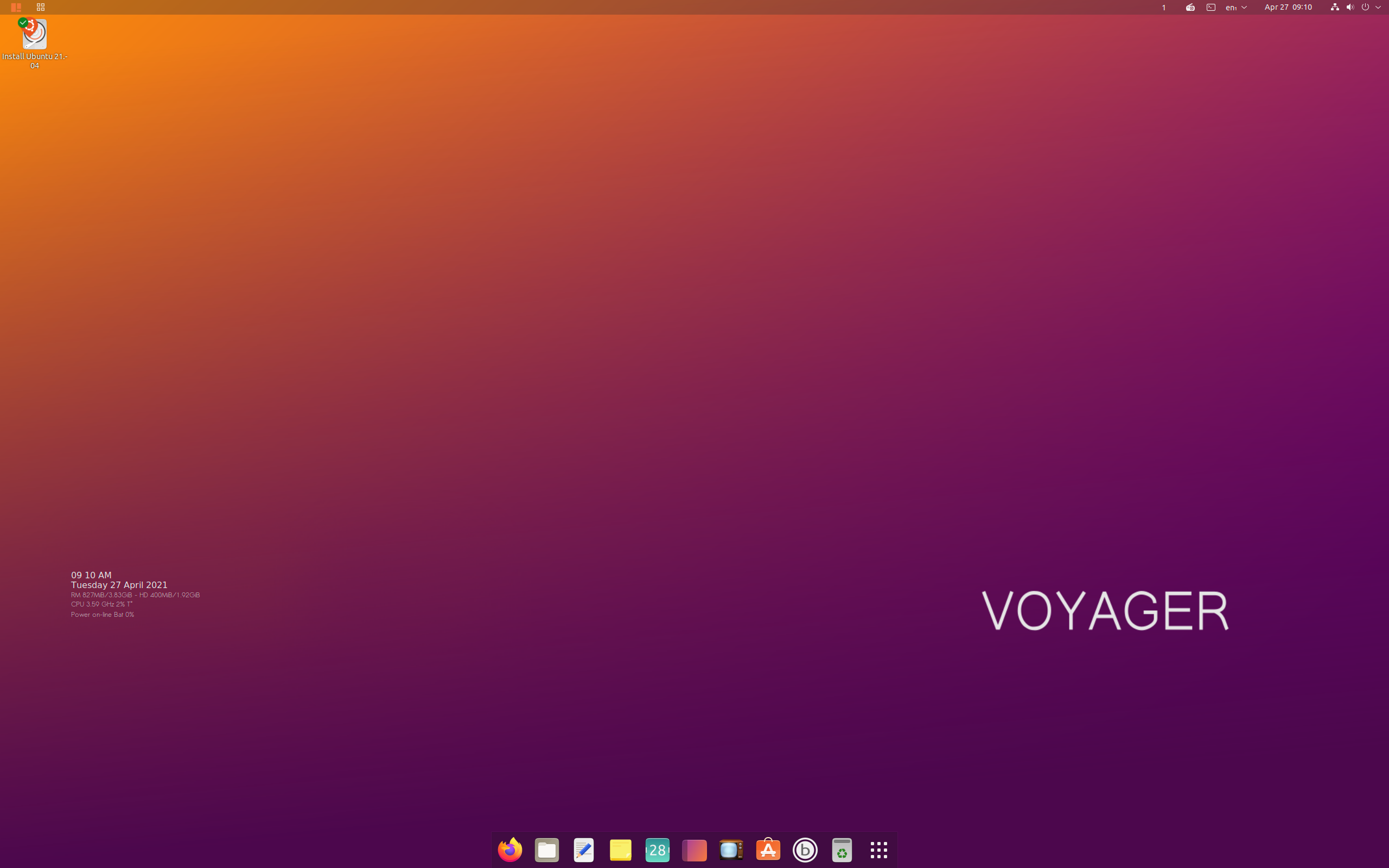 Voyager desktop screenshot: 21.04