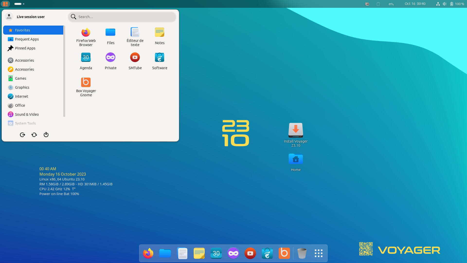 Voyager desktop screenshot: 23.10