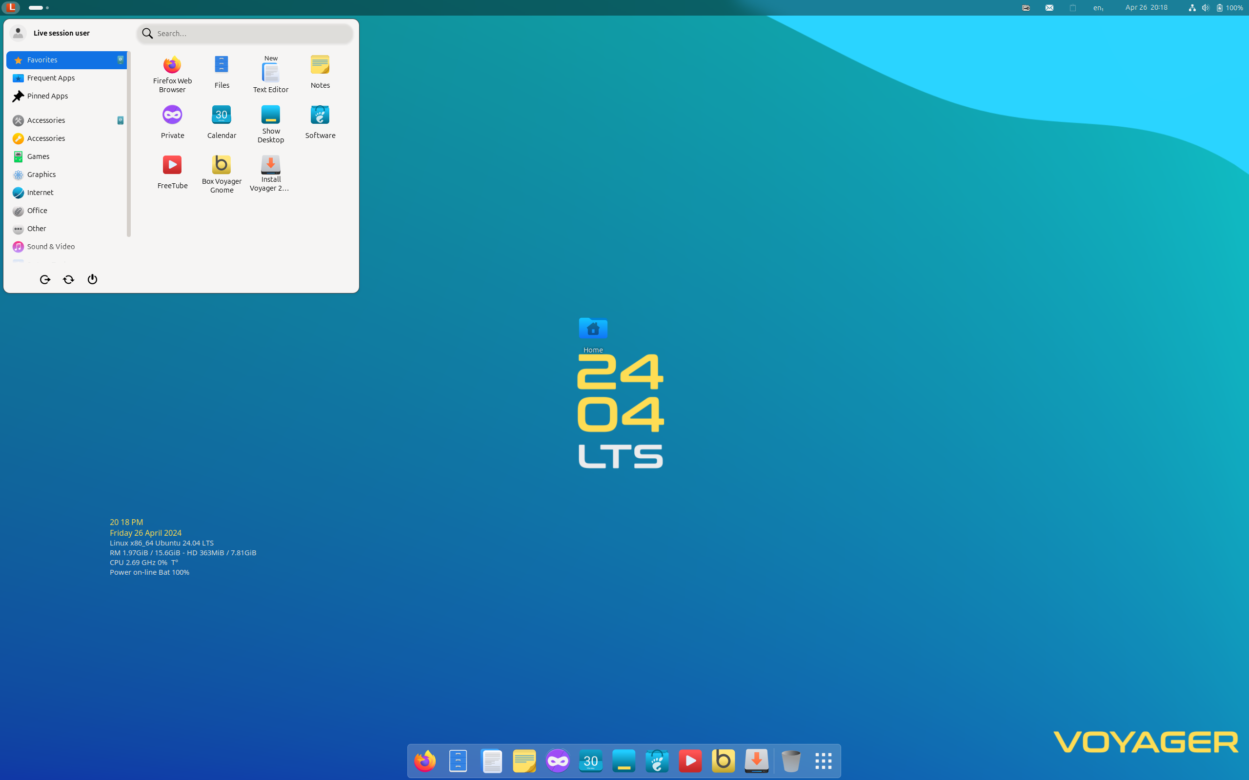 Voyager desktop screenshot: 24.04