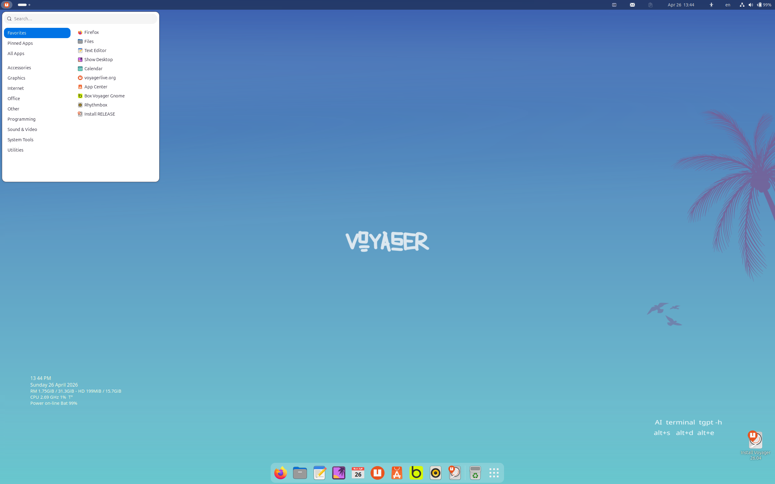 Voyager desktop screenshot: 26.04